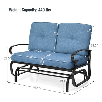 Costway Glider Outdoor Patio Rocking Bench Loveseat Cushioned Seat Steel Frame Blue