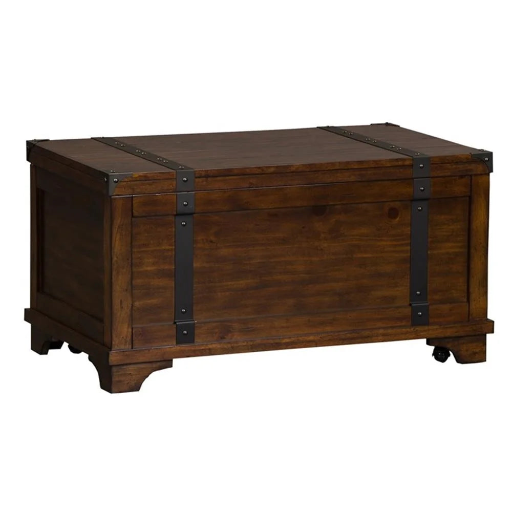 Pemberly Row Rustic Wood Storage Trunk in Brown