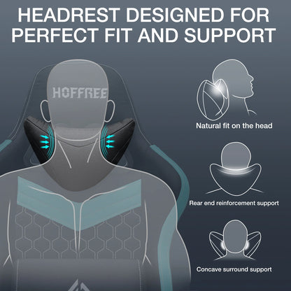 Hoffree Gaming Chair with Massage Fabric Office Chair with footrest for Adults, Ergonomic Gamer Chair with Headrest and Lumbar Support for Office Gaming, 440 LBS