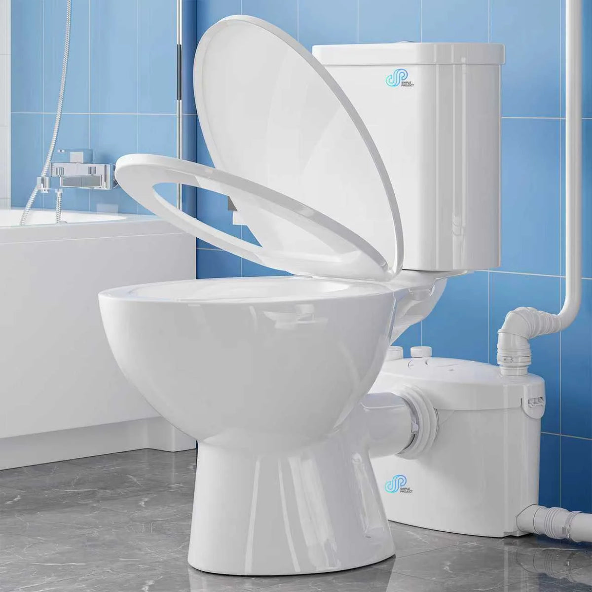 SUPERFLO 750W Macerating Toilet System - Dual Flush, Upflush Toilet for Basement with 4 Water Inlet & Attics, Incinerator Composting Toilets with Macerator Pump, Quiet Operation, Space Saving