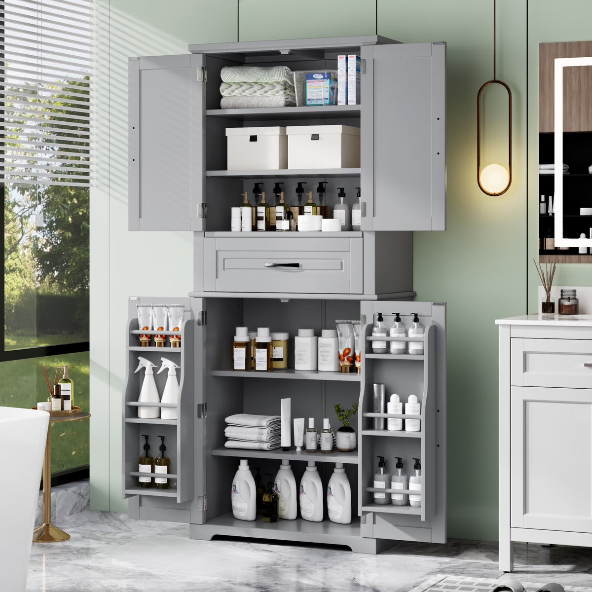 Euroco Bathroom Storage Cabinet with Multi-Functional Storage Space, Drawer with Slide Rails, Adjustable Shelf