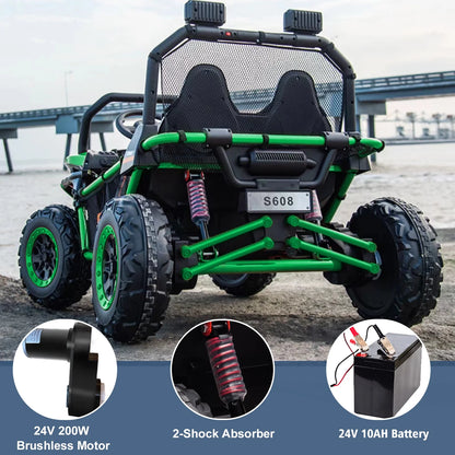 OTTORD 24 V Ride on Car UTV 2 Seater, 2x200W Electric Car Truck with Metal Frame, Brake&Gas Pedal, EVA Tires,3 Speed (Purple Pink)
