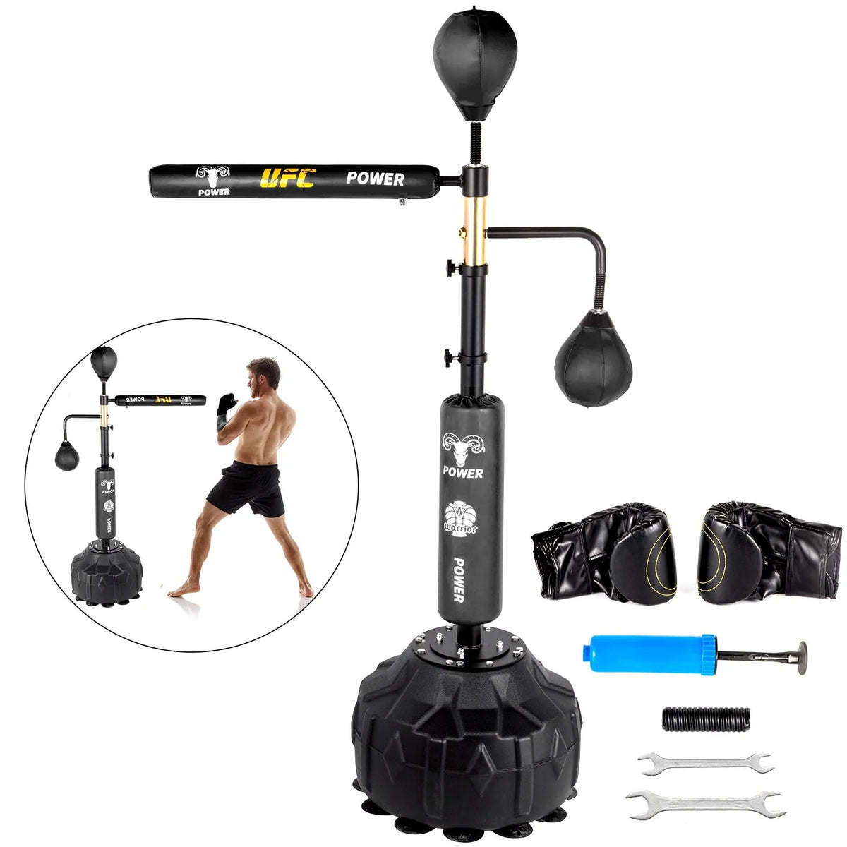 VEVORbrand Boxing Speed Trainer, Rapid-Reflex Boxing Bar, Training Boxing Ball with Reflex Bar & Gloves, Solid Speed Punching Bag Free Standing, Adjustable Height, for Adult&Kid, with Two Ball