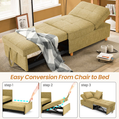SEJOV 4-in-1 Convertible Sleeper Chair Bed, Linen Sofa Bed for Small Space, Futon Sofa with 2 Throw Pillows for Living Room, Single Recliner with 5 Adjustable Backrest for Bedroom Apartment, Brown