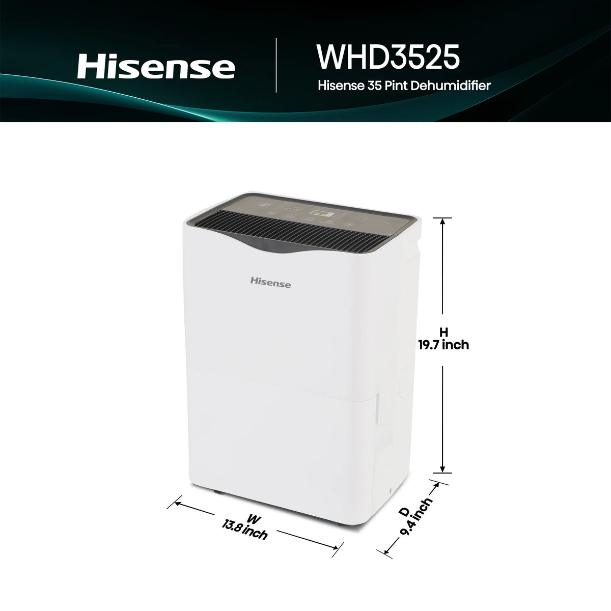 Hisense 35 Pint Dehumidifier 3,000 Sq. Ft for Multi-Scenario Use, Energy Star Certified, Easy Carry Handle, Low Noise Operation, Hassle-Free Water Removal, White (WHD3525)