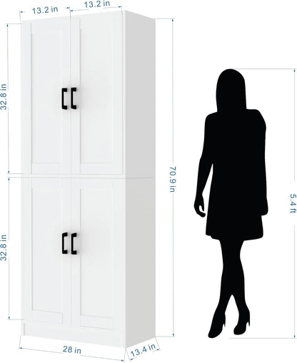 DIYART White Kitchen Pantry Cabinet, 71" Tall Kitchen Storage Cabinet with doors, Kitchen Pantry Hutch with Storage for Kitchen, Dining Room