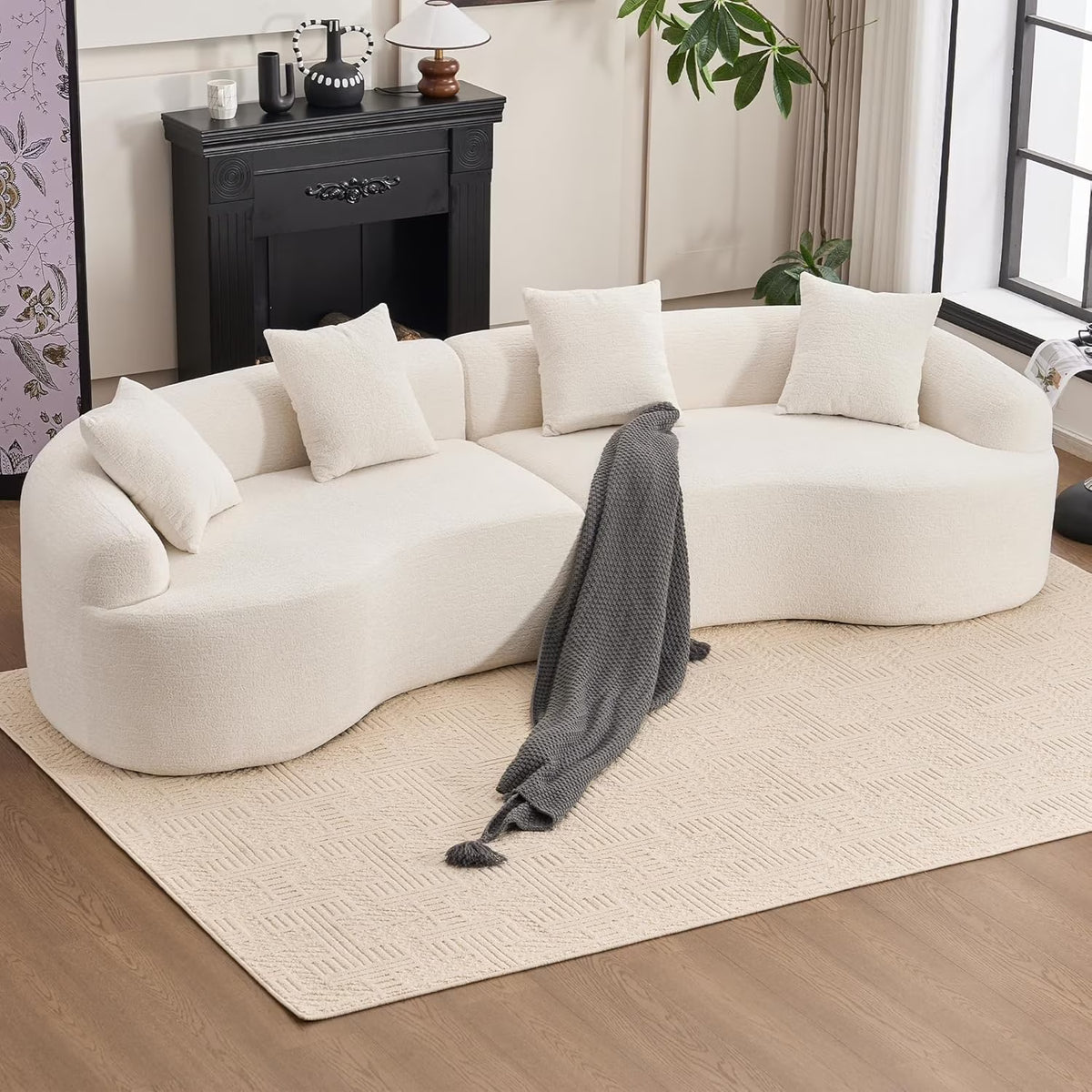 Loveseat Sectional Sofa for Living Room, 65’�?Modern Luxury Plush Chenille Extra Deep Seat Curved Cloud Floor Couch with 3 Throw Pillows for Small Spaces, No Assembly Needed, Sapphire Blue