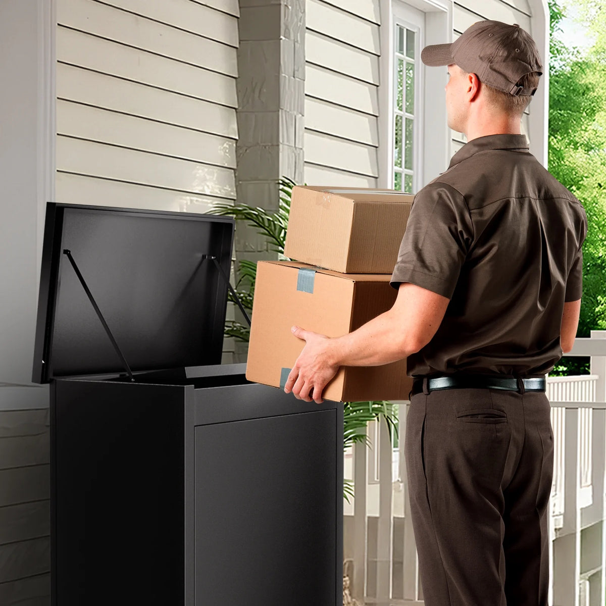 Gaonala Steel Package Delivery Box 19.6x14.4x44.9in Lockable Anti-Theft  Weather-Resistant Extra Large Mailbox For Porch Curbside Black