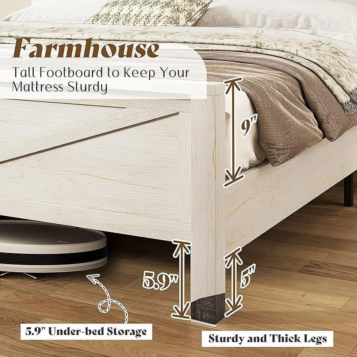 Merluxy Farmhouse Full Bed Frame with Storage Bookcase & Charging Station, Bedroom Furniture, Grey