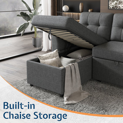 VANACC Sectional Sofa Bed with Storage and Soft Seat ,Reversible Pull Out Couch for Living Room,Beige