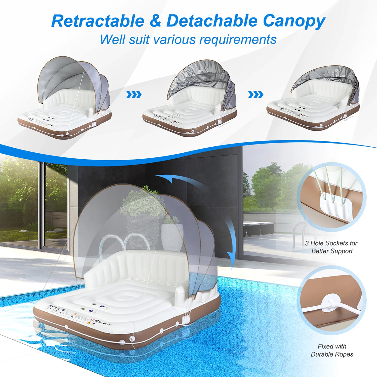 Costway Canopy Inflatable Pool Float Lounge Swimming Raft