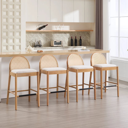 Guyou Modern Bar Stools Set of 2, 26" Counter Height Bar Stools with Natural Rattan Back and Solid Wood Frame, Sherpa Upholstered Kitchen Island Chairs for Bar Island Cafe Kitchen, Black