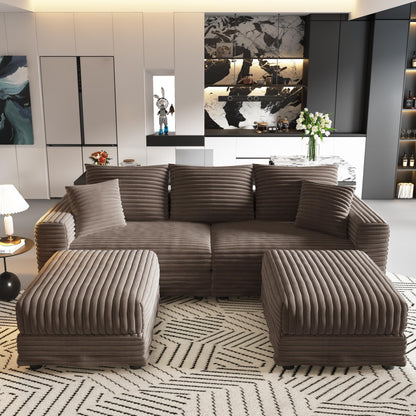 Alvantor 4-Seat Sofa 102" W Corduroy Upholstered Deep Seat Couches Convertible Chaise for Living Room, Apartment Grey