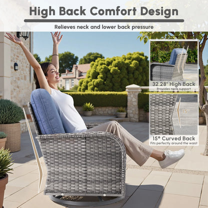 Ovios 5 Pieces Outdoor Patio Furniture Set High Back All Weather Wicker Conversation Set with Swivel Chairs & Coffee Table, Dark Gray