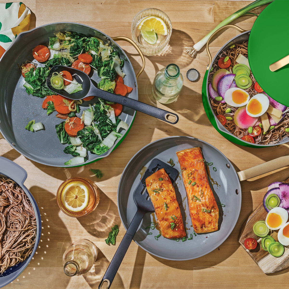 Beautiful 12pc Ceramic Non-Stick Cookware Set with Strainer Lids, White Icing by Drew Barrymore