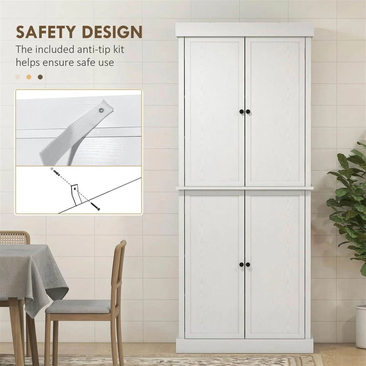 Demi Bonn 72" Large Kitchen Cabinet, Pantry Storage with Doors & Shelves, Freestanding Food Pantry Cabinet, Space-Saving Storage Solution, White