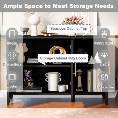 Black Accent Cabinet, Atumon Storage Cabinet Furniture, Modern Buffet Sideboard, Wooden Accent Cabinet with 3 Doors, Accent Storage Cabinet for Entryway Hallway Living Room, 48"L x 17.7"W x 31.9"H