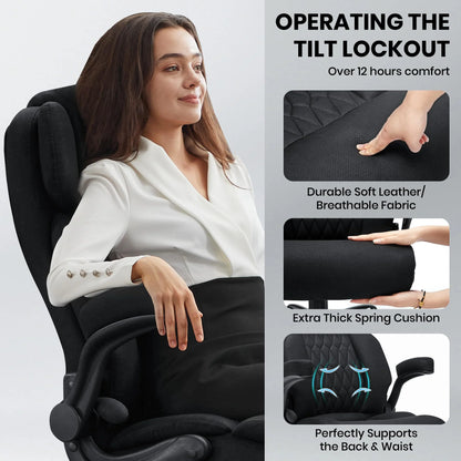 HomeZeer Executive Office Chair, Big and Tall Home Office Chairs 400lbs, High Back Executive Office Chair with Adjustable Flip up Arm, Wide Seat Leather Desk Computer Chairs, Black