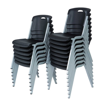 Lifetime Steel Framed Indoor/Outdoor Commercial Grade Stacking Chairs, Black & Silver, (Set of 14) 80569