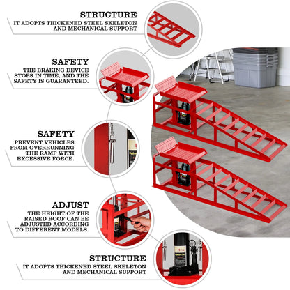 Lafati 2-Pack Hydraulic Car Ramps: Heavy-Duty Vehicle Ramps with 5T / 10000lbs Jack Load Capacity, Portable Design for Effortless Oil Changes and Car Lifts