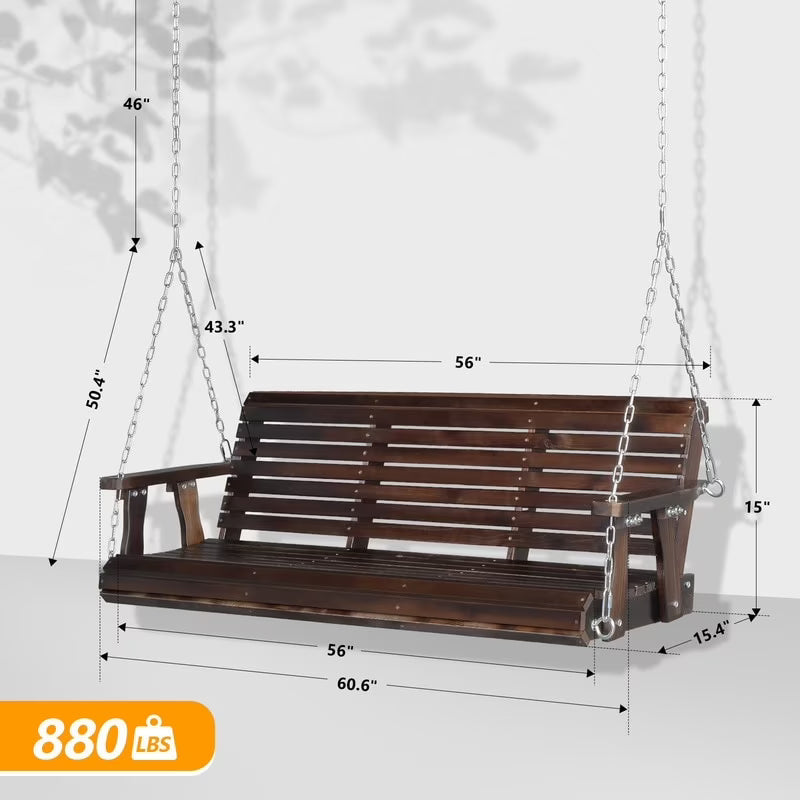 3-person Wood Porch Swing Brown