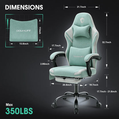 Douxlife Massage Gaming Chair, Spring Cushion, Breathable Fabric Gaming Chair with Footrest, Ergonomic Computer Chair for Adults & Kids