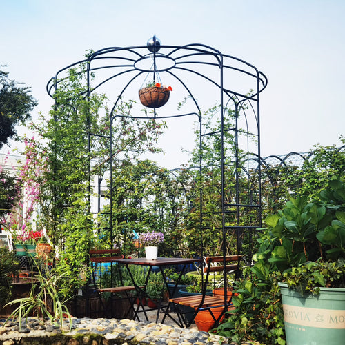 Metal Garden Arch Iron Garden Arbors Gazebo Dia81.3'' x 114.2'' High Birdcage Shape Pergola Pavilion for Wedding Ceremony Outdoor Black