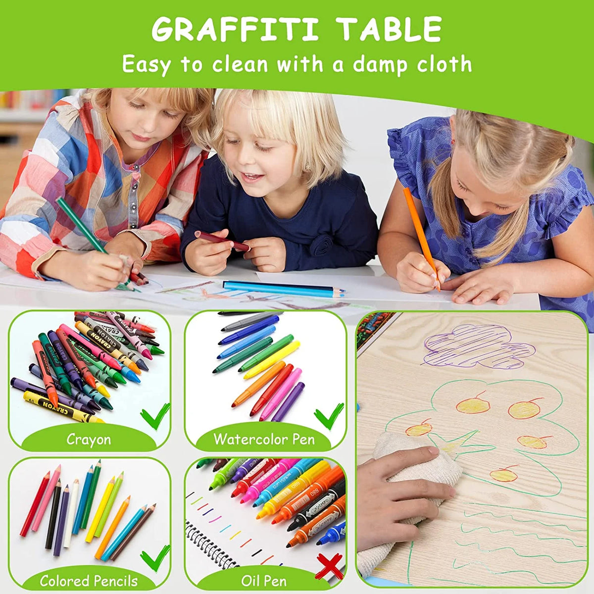 Arlopu Toddler Table and Chair Set Height Adjustable, Kids Activity Table for Reading, Drawing, Eating, Studying, Max 220lbs