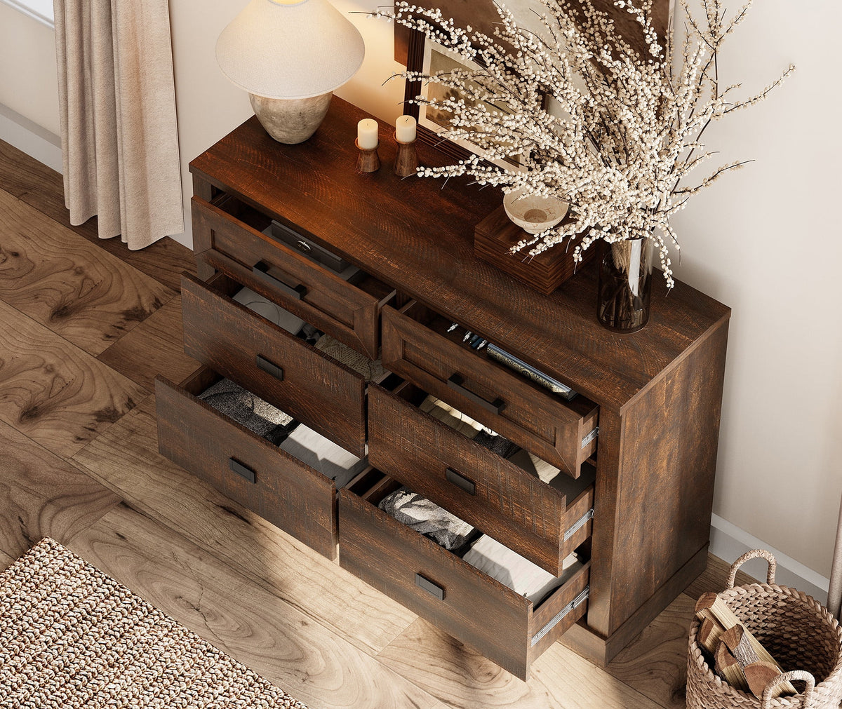 WAMPAT 2 in 1 Dresser with 9 Drawers for Bedroom, Wooden Dressers with Wide Chest of Drawers,Modern Farmhouse Dresser TV Stand with Metal Handles for Living Room, Hallway,Vintage Oak