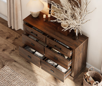 WAMPAT 2 in 1 Dresser with 9 Drawers for Bedroom, Wooden Dressers with Wide Chest of Drawers,Modern Farmhouse Dresser TV Stand with Metal Handles for Living Room, Hallway,Vintage Oak