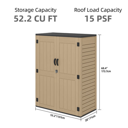 Uforic Outdoor Storage Shed, Vertical Lockable Tool Storage Resin Shed for Garden, Garage, Patio, No Shelves Included, Brown
