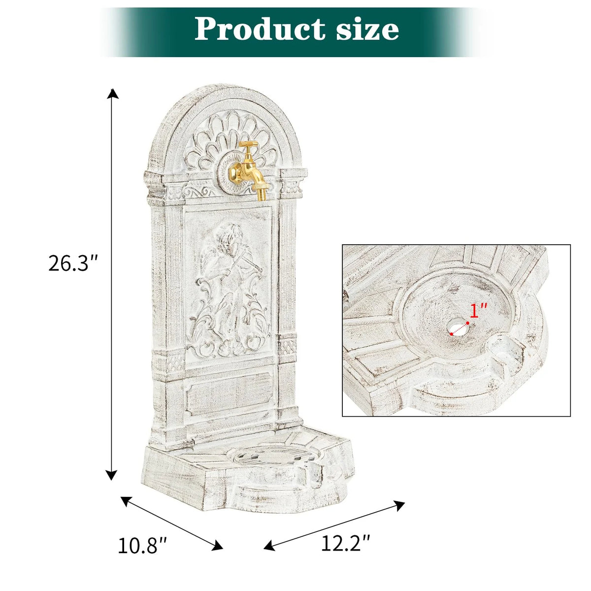 Sungmor Cast Iron Outdoor Water Column with Faucet, Freestanding Floor Farm Yard Decor, Green, 1 Count