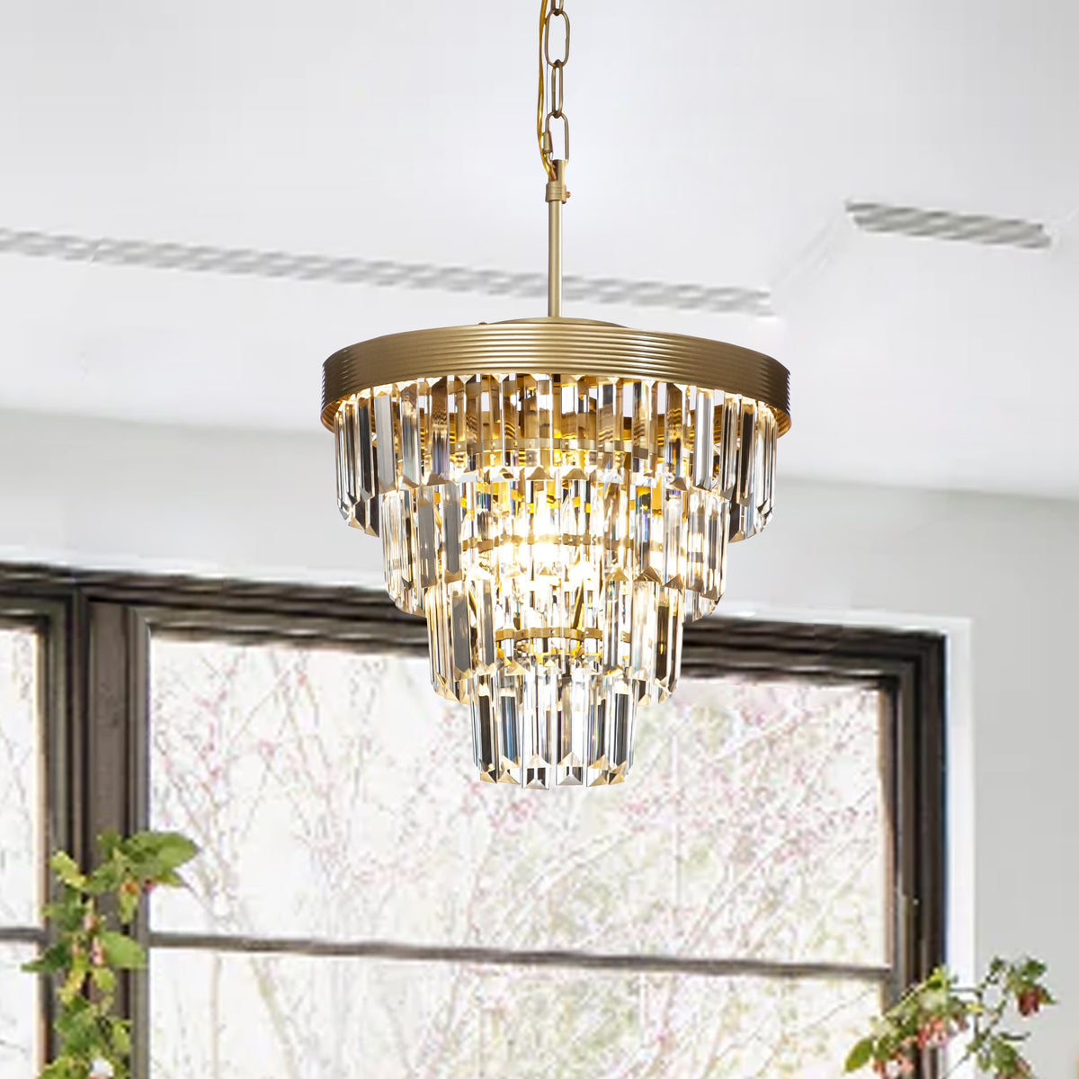 AloaDecor 3-Light 13" Cone Shape 4-Tier Crystal Chandelier Matt Black Painted 13 to 24 Inches Painted