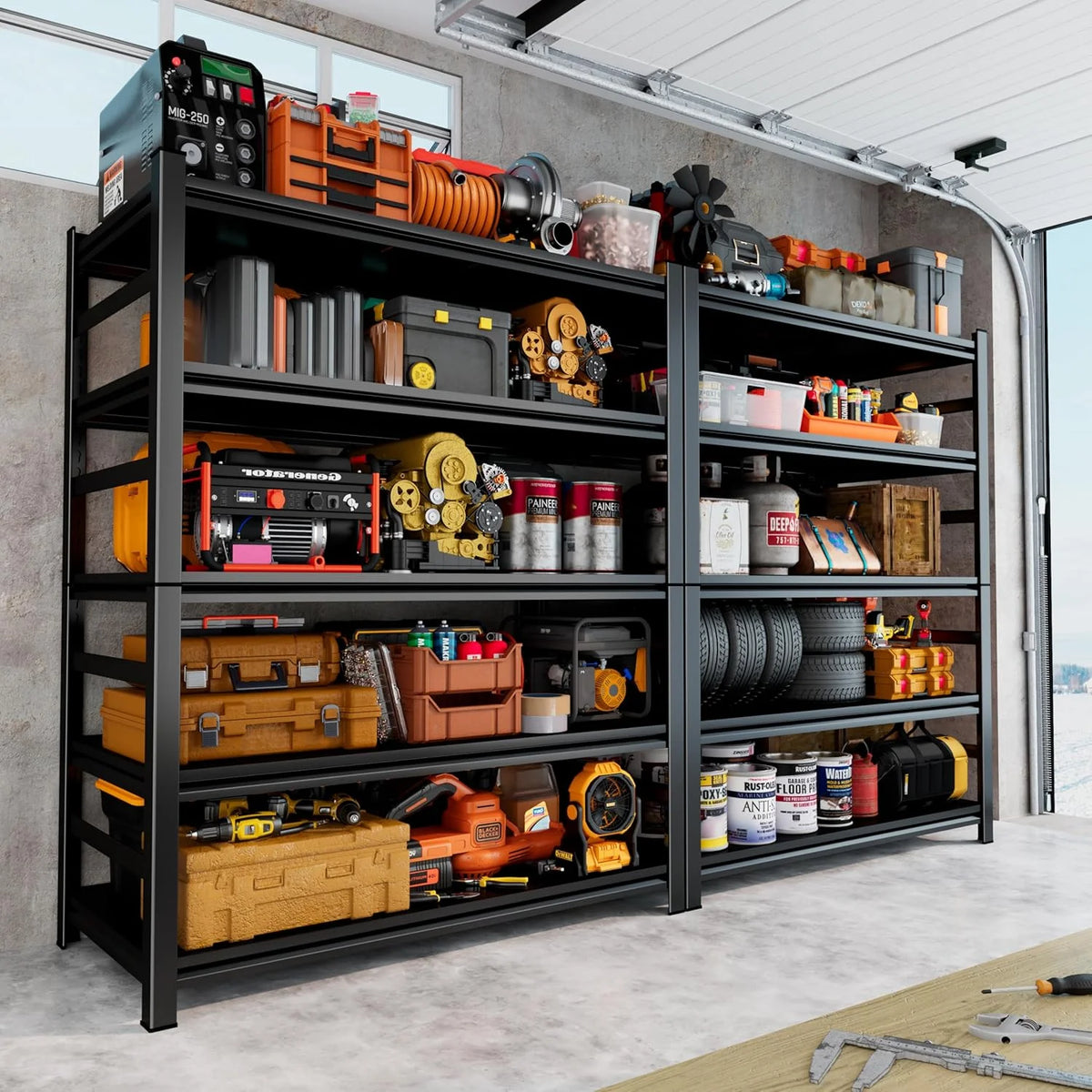 Garage Shelving 3500LBS Storage Shelves 5-Tier Adjustable Metal Shelving Units Garage Storage Shelves Heavy Duty for Industrial, Warehouse, Basement, Commercial, Black