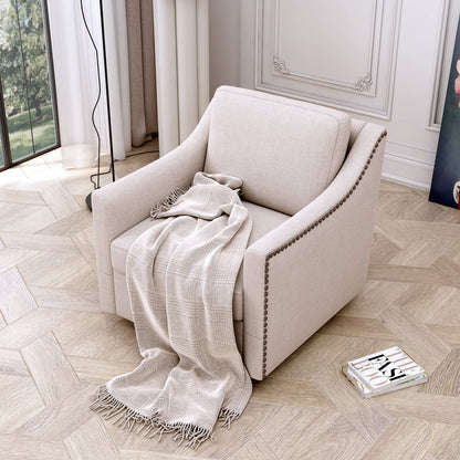 Swivel Accent Chair Armchair, 360�� Swivel Chair in Cotton Linen, Living Room Chairs with Wide Cusion and Curved Armrest, Comfy Barrel Sofa Reading Chairs for Bedroom, Small Spaces, Office, Grey