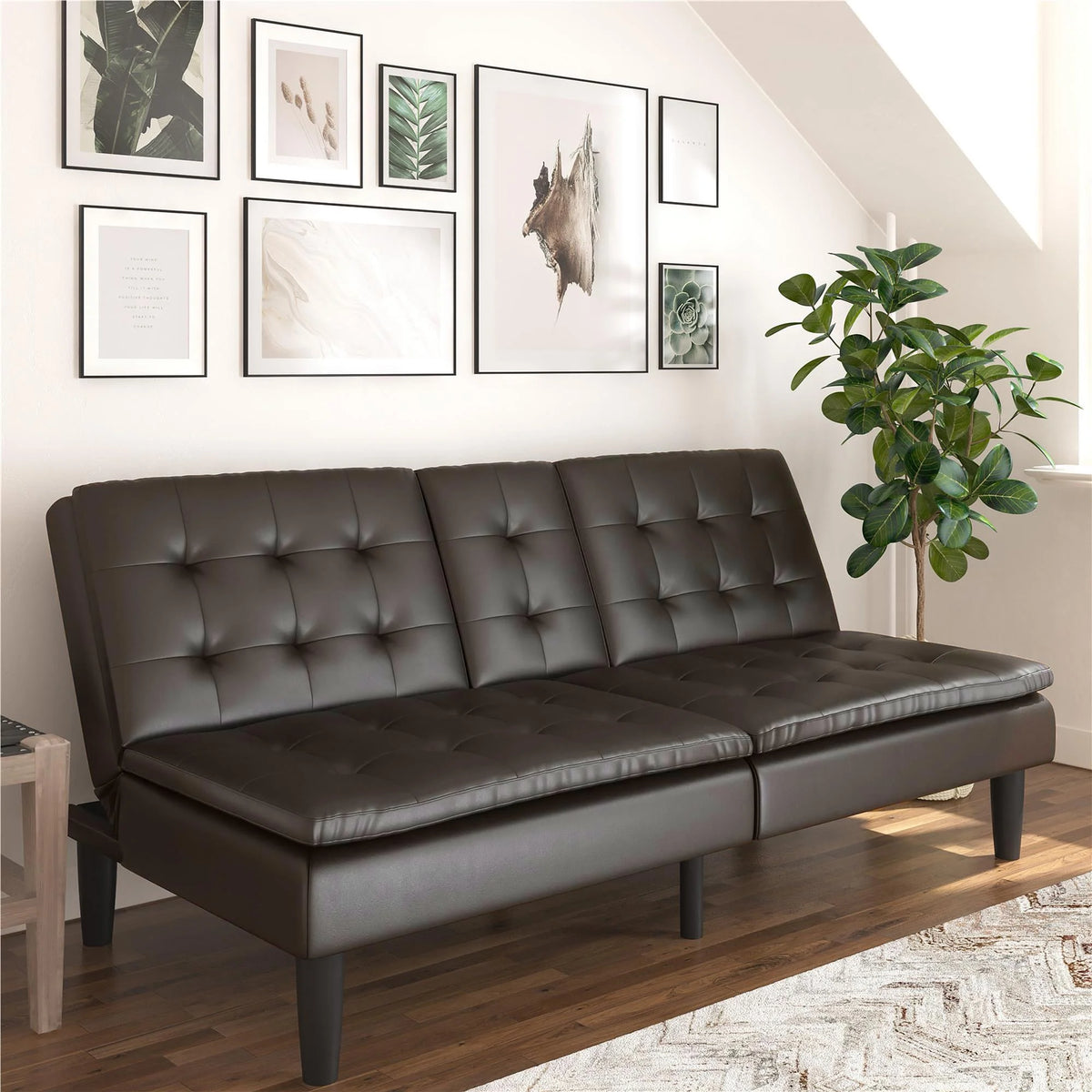 Mainstays Memory Foam 71.5" Futon with Cupholder and USB, Black Faux Leather