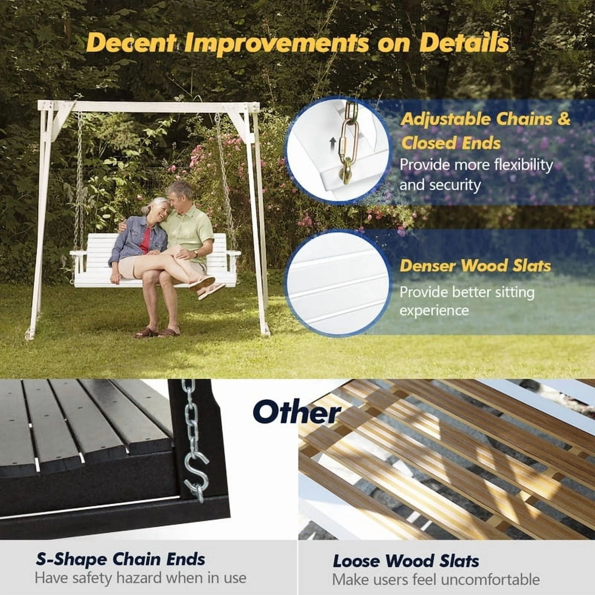 3-person Wood Porch Swing Brown