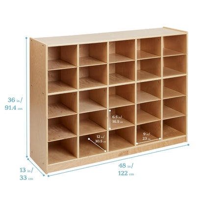 ECR4Kids 25 Cubby Mobile Tray Storage Cabinet. 5×5. Natural