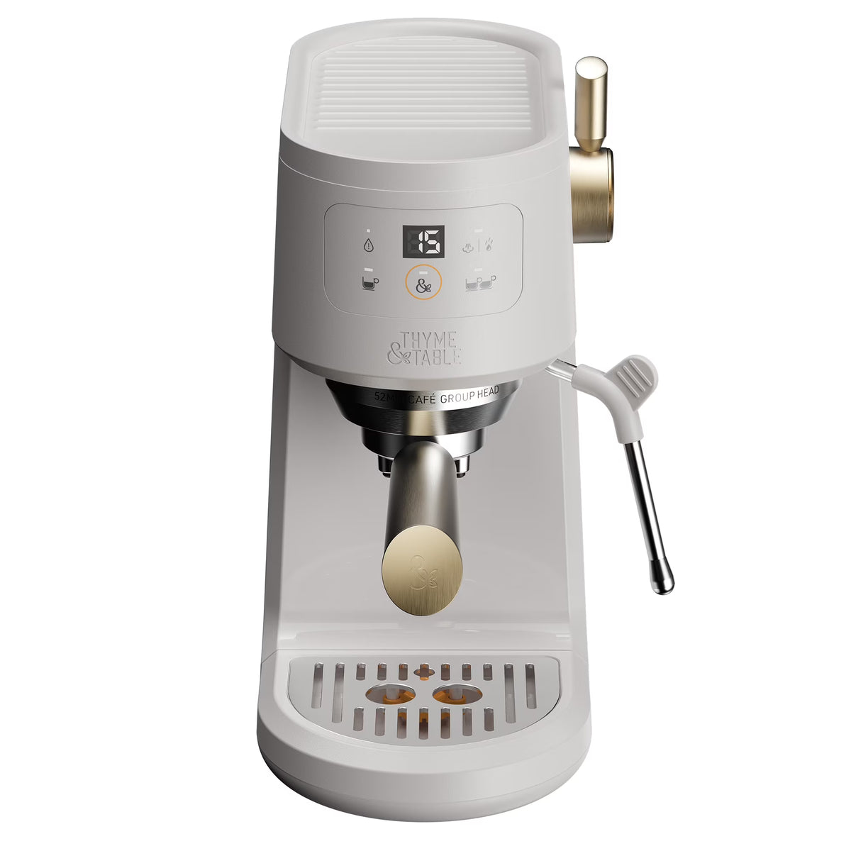 Thyme & Table Barista Mini Espresso Machine with 15-Bar Pressure and Steam Wand, Sand White