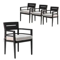 Outdoor Patio K/D Aluminum Stationary Dining Chairs 2PCS with Outdoor-grade Sunbrella Fabric Cushions, Branch-Like Backrest ,FSC-Certified Wood Armrests, Bourbon Brown