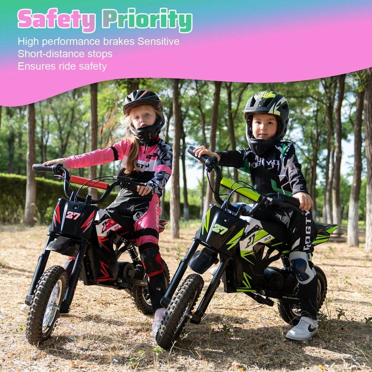 RCB Electric Dirt Bike,36V&300W&10Miles,3 Speed Modes Motocross for Kids Ages 3-12 Red