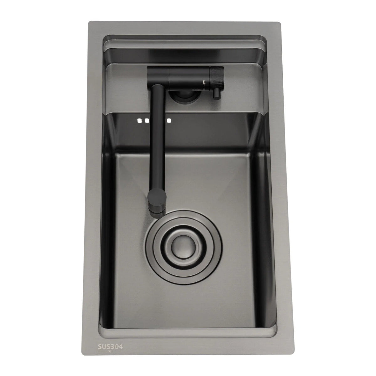 Modern Drop in Bar Sink, Single Bowl Kitchen Sink with Foldable Faucet, Black Nano 304 Stainless Steel Utility Sink for Compact Kitchen Commercial Hotel RV Laundry