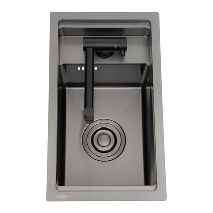 Modern Drop in Bar Sink, Single Bowl Kitchen Sink with Foldable Faucet, Black Nano 304 Stainless Steel Utility Sink for Compact Kitchen Commercial Hotel RV Laundry