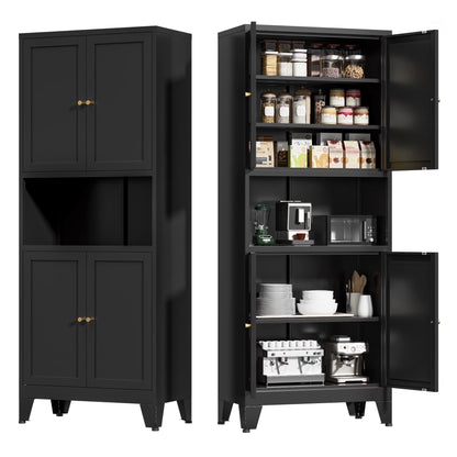 Elegant 69" Tall Modern Kitchen Pantry,Metal Storage Cabinet with Adjustable Shelves,Pantry Storage Cabinet for Kitchen,Dining Room,Living Room,Blue