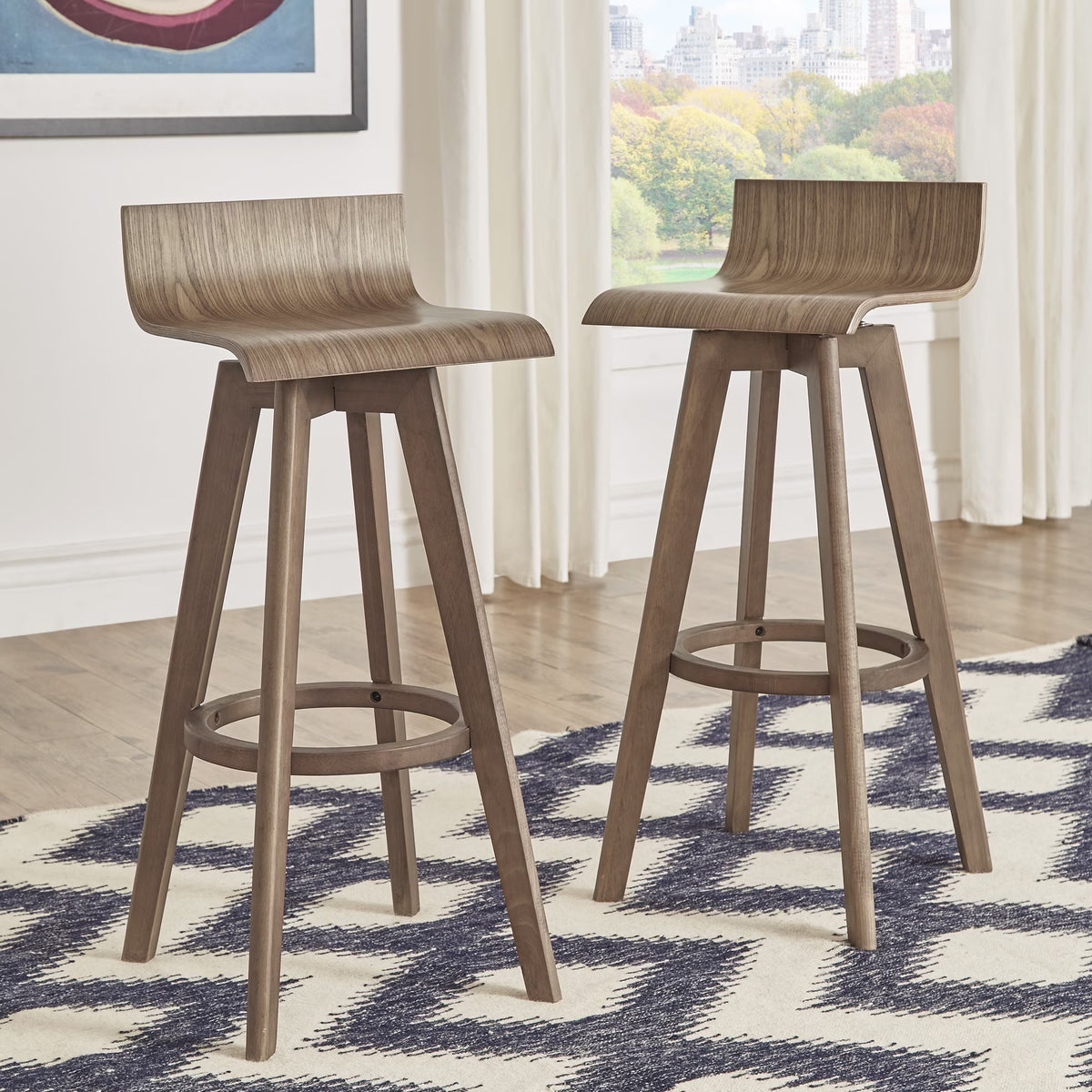 Weston Home Aleksi Modern Wood 29-inch Swivel Bar Stool, Set of 2, Natural