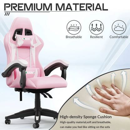Bigzzia Gaming Chair with Footrest, Gaming Chair for Adult with Headrest and Lumbar Support,Red