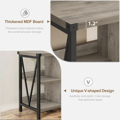 WALYWIK 8 Cube Storage Organizer Bookshelf, 3 Tier Metal Horizontal Bookcase, 62 Inch Console Bookshelfs, Industrial Storage Bookcase for Entryway, Long Low Book Shelf for Living Room-Grey