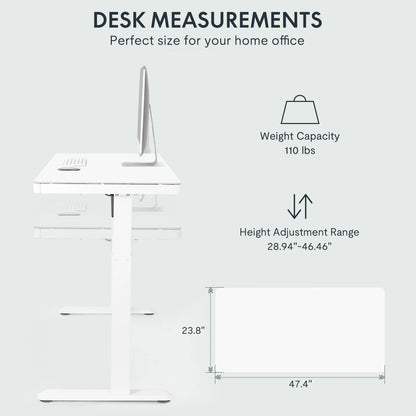 FLEXISPOT 48" W Home Office Height Adjustable Standing Desk White and Maple with USB Charge Ports and Embedded Drawer