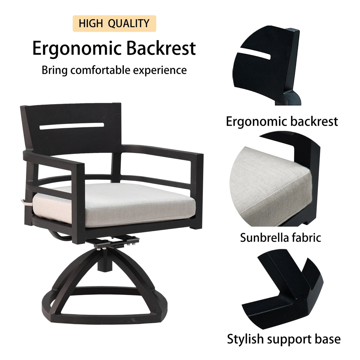 Outdoor Patio K/D Aluminum Stationary Dining Chairs 2PCS with Outdoor-grade Sunbrella Fabric Cushions, Branch-Like Backrest ,FSC-Certified Wood Armrests, Bourbon Brown