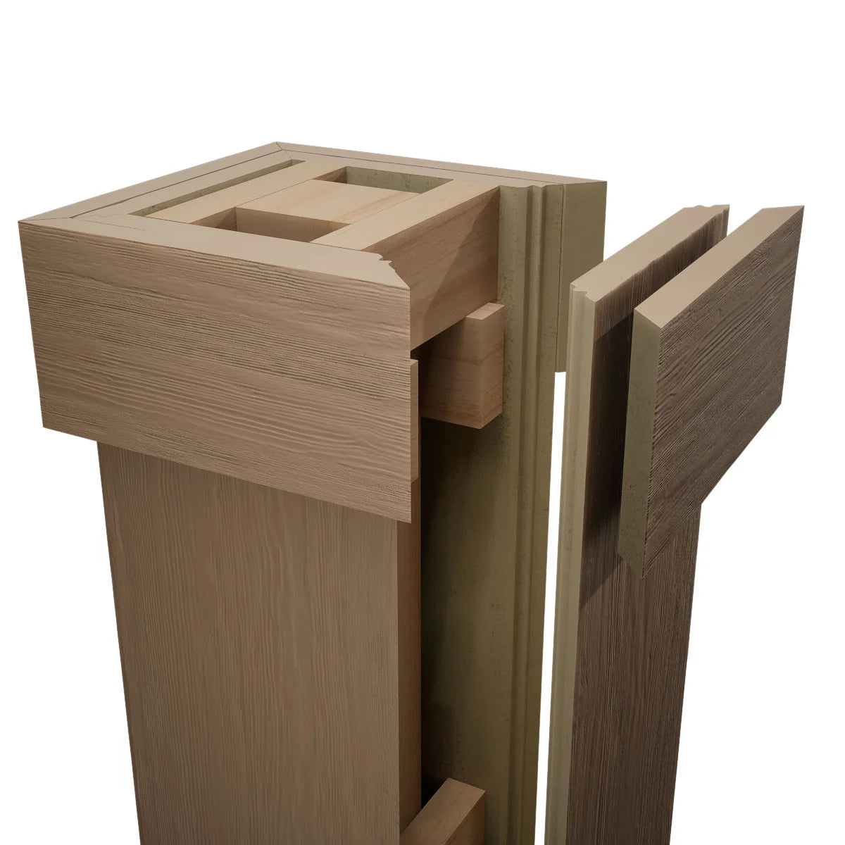 Ekena Millwork 18"W x 5'H Hand Hewn Endurathane Faux Wood Non-Tapered Square Column Wrap with Standard Capital & Base